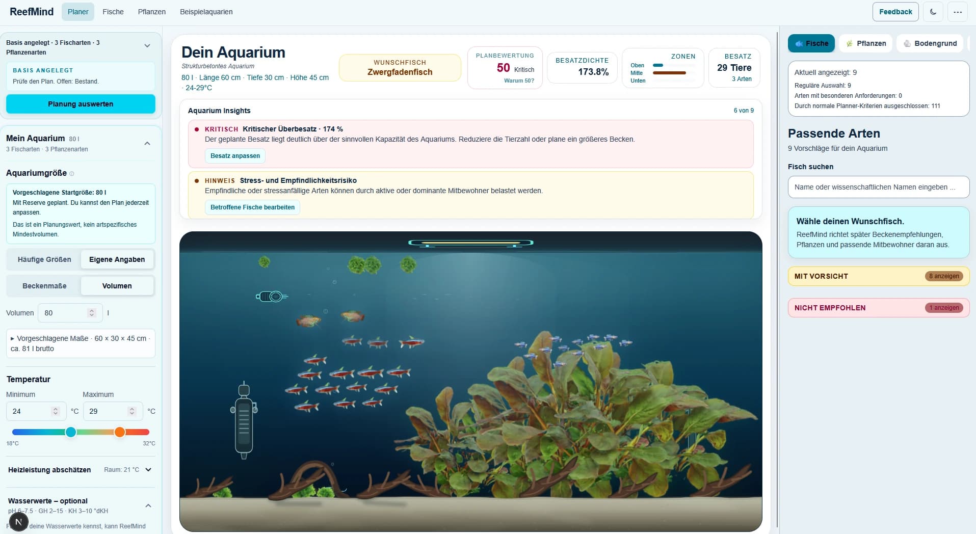 ReefMind Planner im hellen Modus